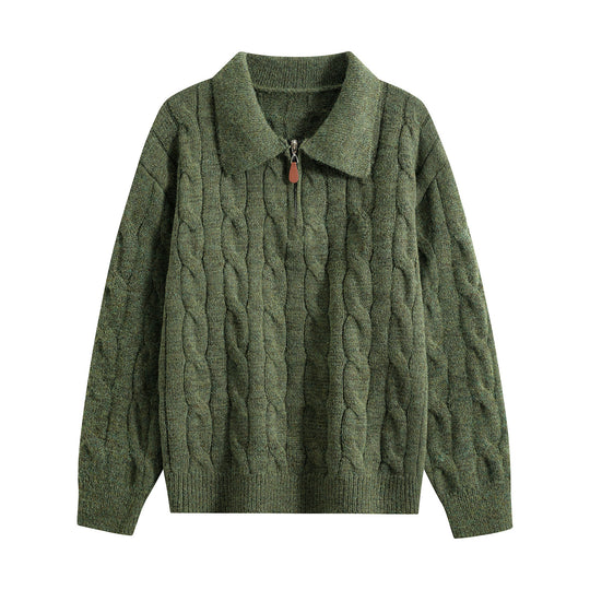 Damen Grobgestrickter Troyer-Pullover mit Halbreißverschluss & Oversize-Kragen Nord Taschen