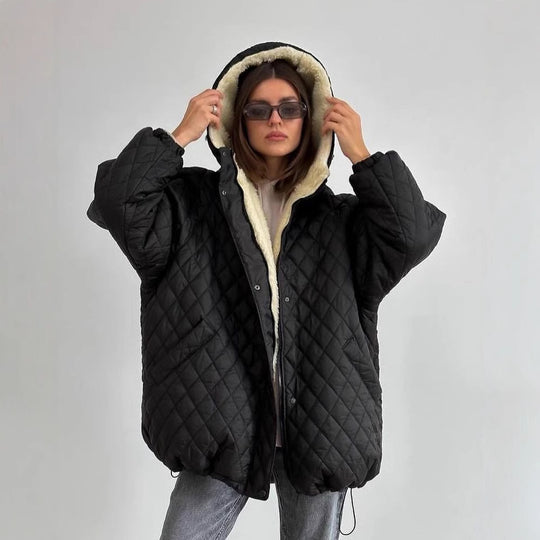 Damen Oversize Steppjacke mit Teddyfutter und Kapuze Nord Taschen