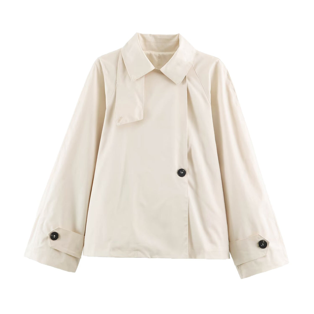 Damen Kurzer Boxy‑Trenchcoat mit asymmetrischer Knopfleiste und Armriegel Nord Taschen