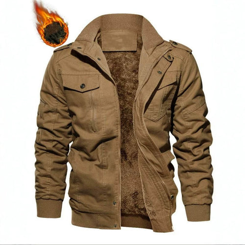 Herren Militärinspirierte Canvas Fieldjacke mit Teddyfutter und Stehkragen Nord Taschen