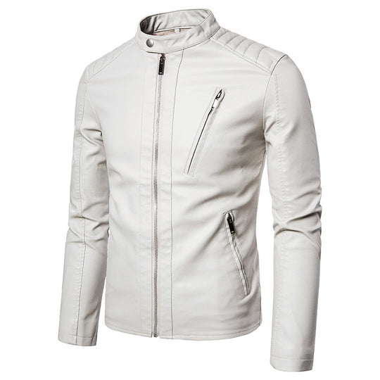 Herren Schlanke Kunstleder-Bikerjacke mit Stehkragen, Steppeinsätzen und Reißverschlusstaschen Nord Taschen