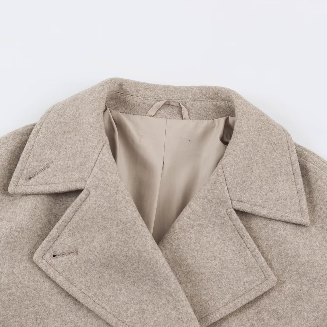 Damen Midilanger Wollmix-Doppelreihenmantel mit weitem Revers und Eingrifftaschen Nord Taschen