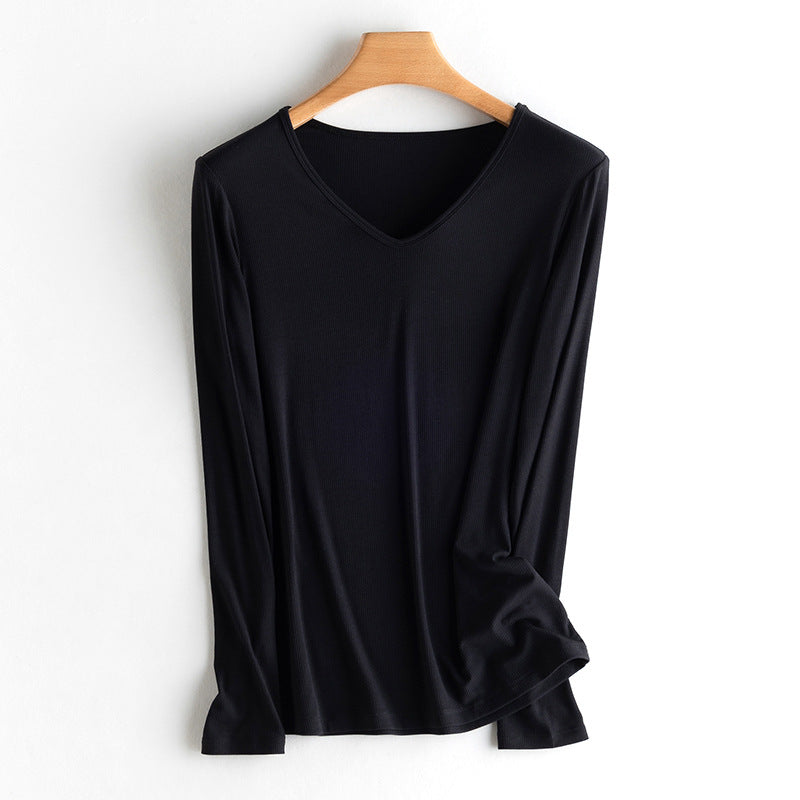Damen Langarm-Feinrippshirt aus weichem Modal-Baumwollmix mit Rundhalsausschnitt Nord Taschen