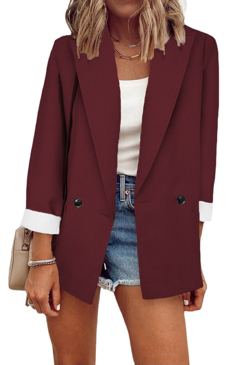 Damen Lockerer Longline-Blazer mit aufgekrempelten Ärmeln und zweireihiger Knopfleiste Nord Taschen