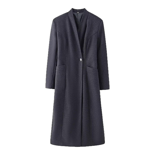 Damen Schlichter Midi-Mantel aus Wollmix mit V‑Kragen, Taillierungsnähten und seitlichen Eingrifftaschen Nord Taschen