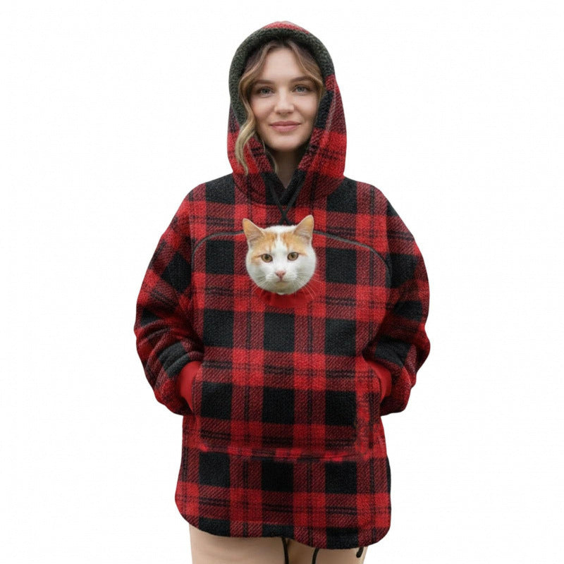 Damen Kapuzenpullover mit integrierter Katzenhöhle und extra weichem Fleece Nord Taschen