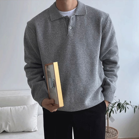 Herren Modischer Grobstrickpullover mit Polokragen Nord Taschen