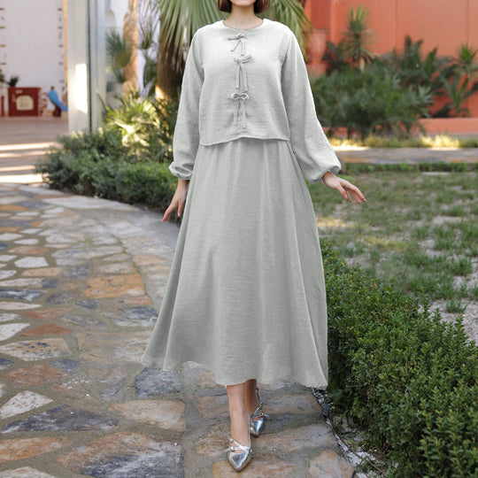 Damen Elegantes Langarmkleid mit Schößchen Nord Taschen