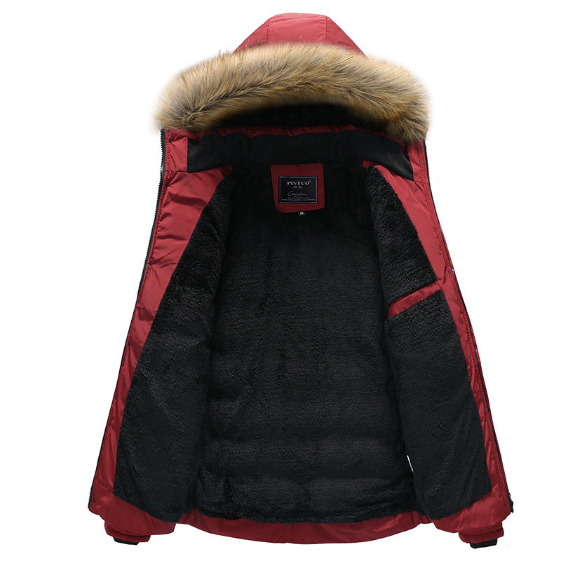 Herren Steppparka mit Teddyfutter, Kapuze mit Kunstfellbesatz und versteckter Brusttasche Nord Taschen