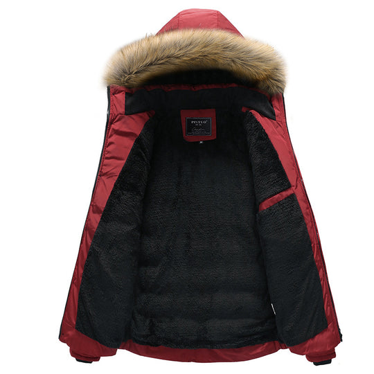 Herren Steppparka mit Teddyfutter, Kapuze mit Kunstfellbesatz und versteckter Brusttasche Nord Taschen