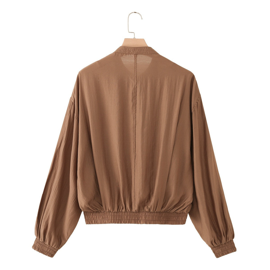Damen leichte Blouson‑Jacke mit Faltenfront, Stehkragen und Gummizugsaum Nord Taschen