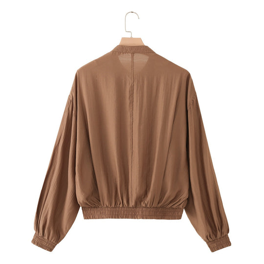Damen leichte Blouson‑Jacke mit Faltenfront, Stehkragen und Gummizugsaum Nord Taschen