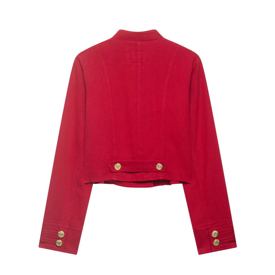 Damen Cropped Militärjacke im Matrosenstil mit goldenen Zierriegeln und Stehkragen Nord Taschen