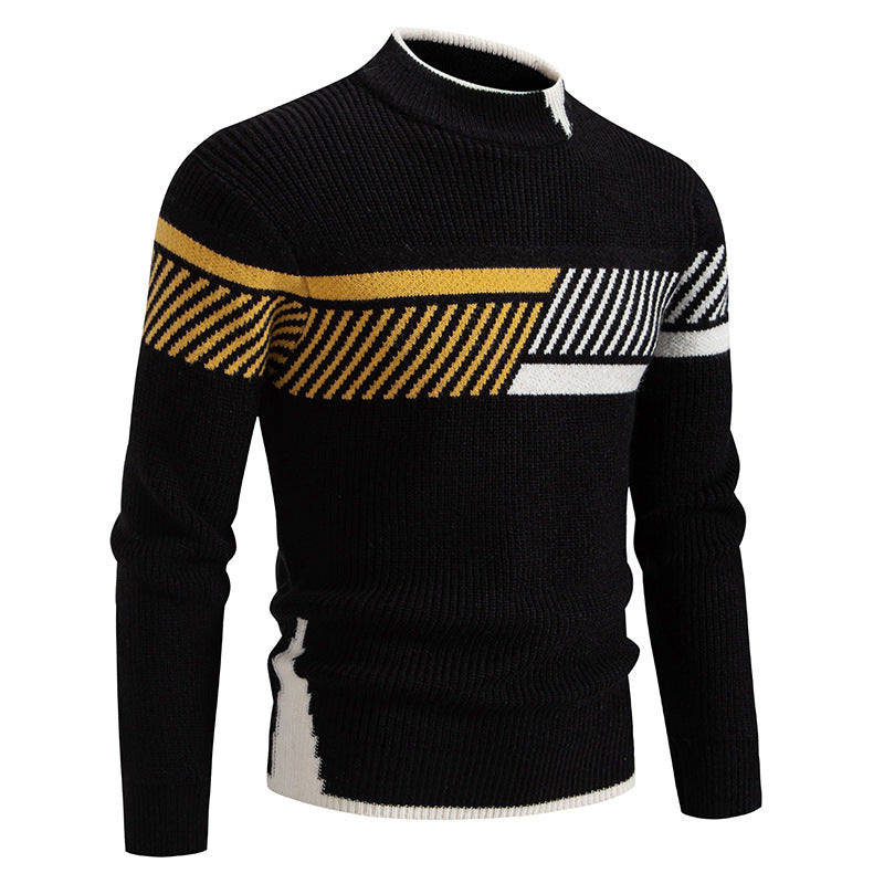 Herren gerippter Feinstrickpullover mit Stehkragen und kontrast-Blockdesign Nord Taschen