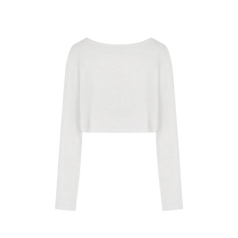 Damen Kurz geschnittenes Langarm-Crop-Top mit weitem Rundhals Nord Taschen