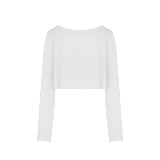 Damen Kurz geschnittenes Langarm-Crop-Top mit weitem Rundhals Nord Taschen