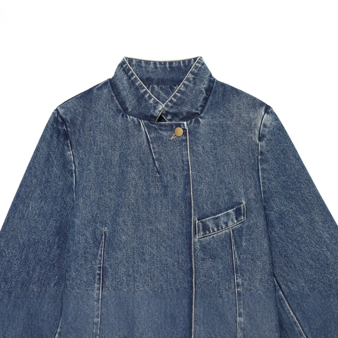 Damen Kurzjacke aus Denim im Boxy-Schnitt mit Stehkragen Nord Taschen
