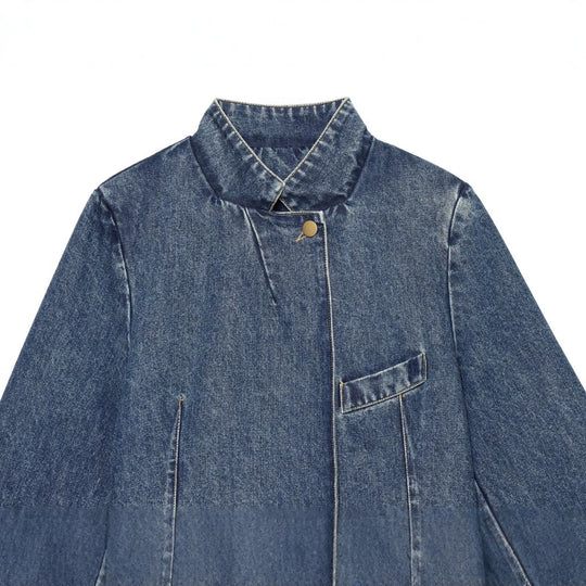 Damen Kurzjacke aus Denim im Boxy-Schnitt mit Stehkragen Nord Taschen