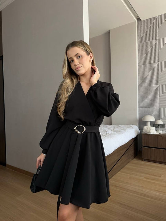 Damen Wickelkleid mit tailliertem Herzgürtel und voluminösem Swing-Rock Nord Taschen