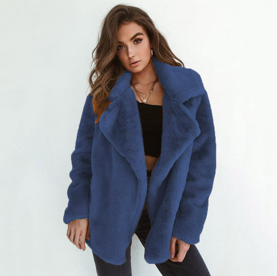 Damen Kuscheliger Oversized Kunstpelz-Mantel mit großem Reverskragen Nord Taschen