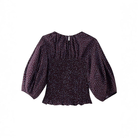 Damen Gepunktete Bluse mit Smok-Taille und Ballonärmeln Nord Taschen