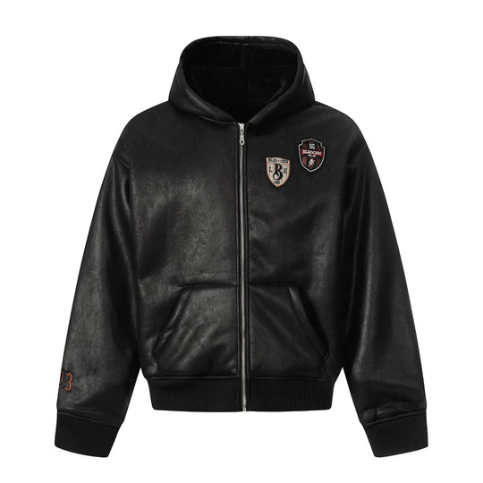 Herren Kapuzen-Lederblouson mit Teddyfutter und Rippbündchen Nord Taschen