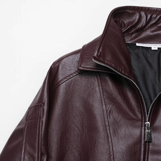 Damen Oversized Lederjacke im Bomberstil mit Taillengürtel Nord Taschen