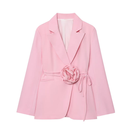 Damen Taillierter Blazer mit Deko‑Rosen‑Gürtel und Reverskragen Nord Taschen