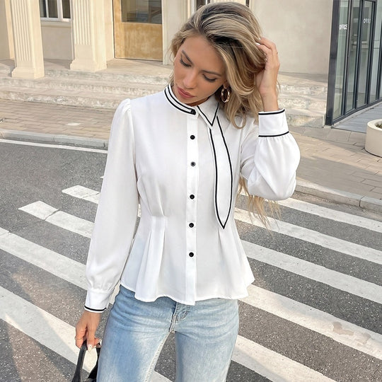 Damen Elegante Bluse mit Kontrastdetails Nord Taschen