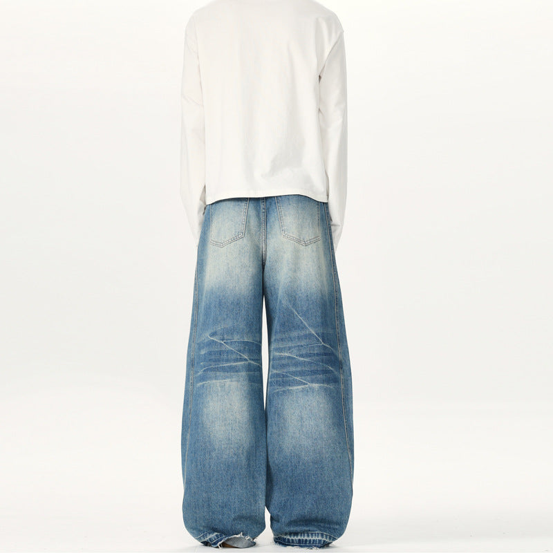 Herren Extraweite Vintage-Denim-Jeans mit Palazzoschnitt und vertikaler Nahtführung Nord Taschen