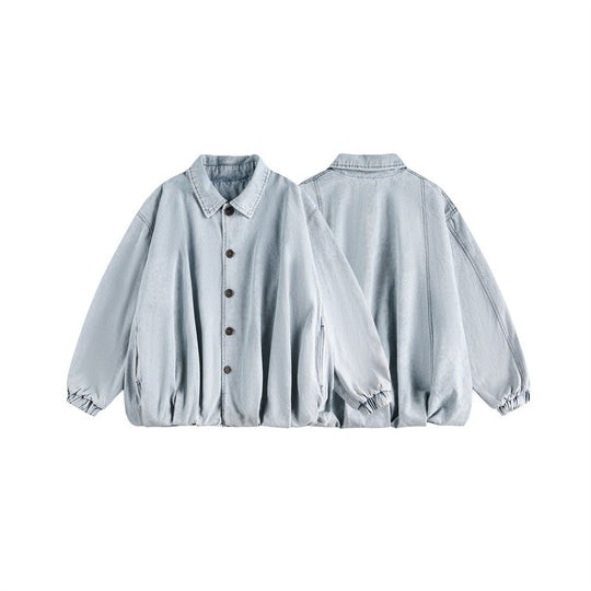 Unisex Leichter Oversize-Denimblouson mit Hemdkragen, elastischem Saum und Raglanärmeln Nord Taschen