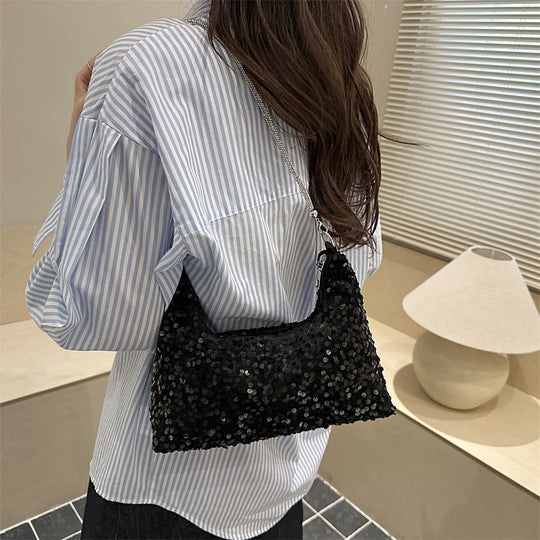 Damen modische Clutch aus funkelndem Pailletten mit elegantem Kettenriemen Nord Taschen