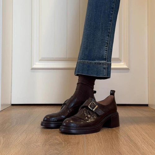 Damen Monkstrap-Loafer aus Leder mit markantem Blockabsatz und profilierter Gummisohle Nord Taschen