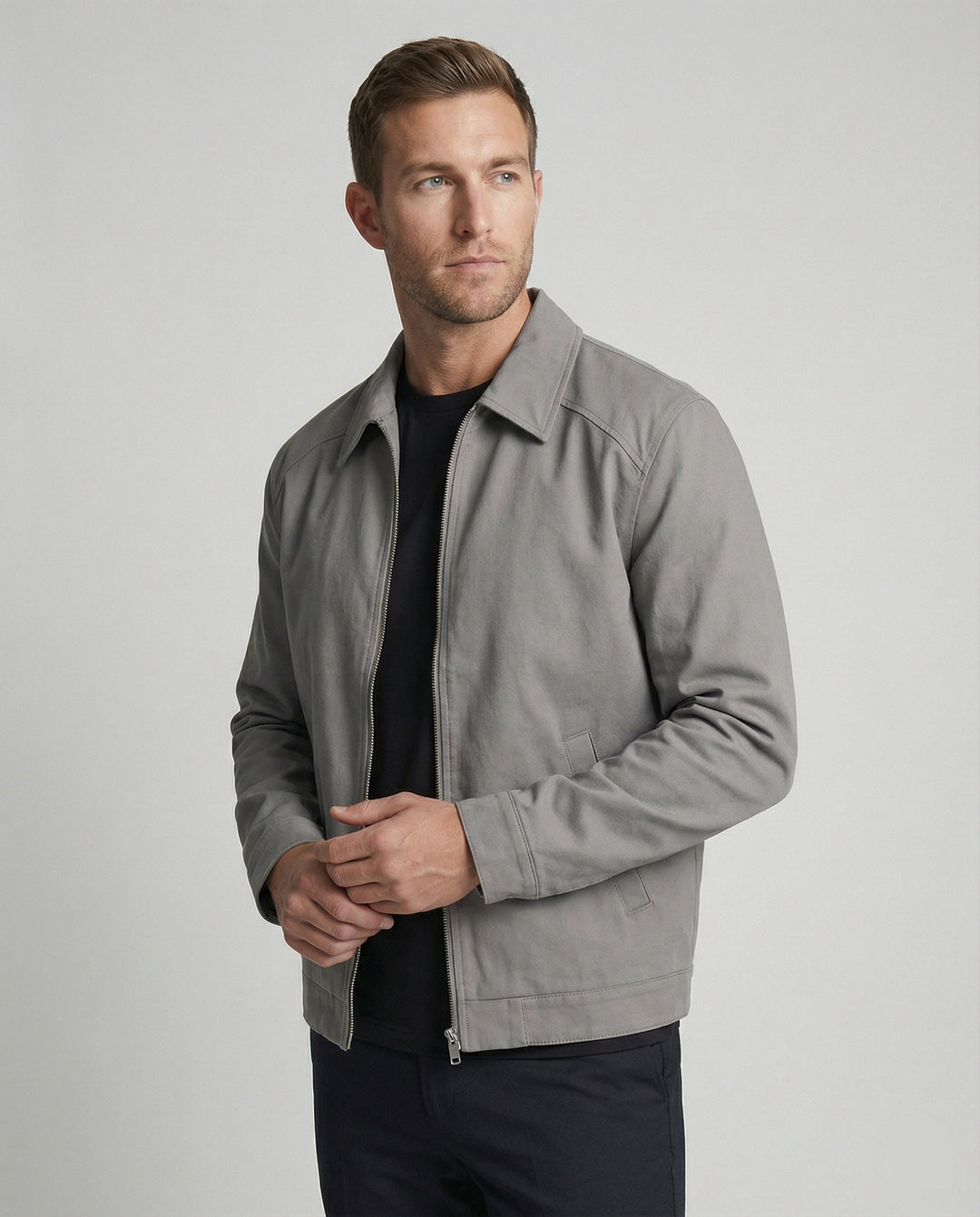Herren kastige Zip-Jacke mit Hemdkragen und minimalistischen Teilungsnähten
