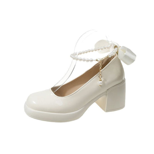 Damen Elegante Plateau-Pumps mit Perlen- und Schleifenverzierung