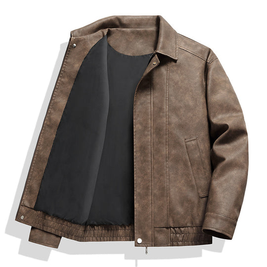 Herren Kurz geschnittene Kunstlederjacke im Vintage‑Look mit Hemdkragen & durchgehendem Reißverschluss Nord Taschen