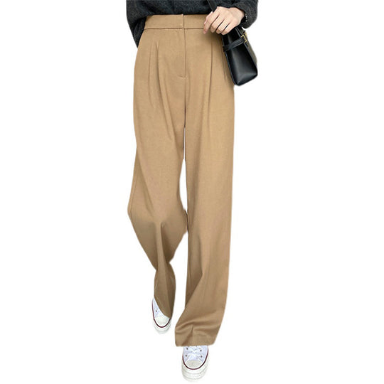 Damen Hochtaillierte, maßgeschneiderte Wide‑Leg Stoffhose mit Bundfalten und verlängertem Saum Nord Taschen