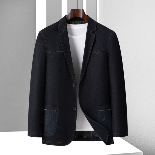 Herren Smart-Casual Denimblazer mit aufgesetzten Taschen und Kontrastnähten Nord Taschen