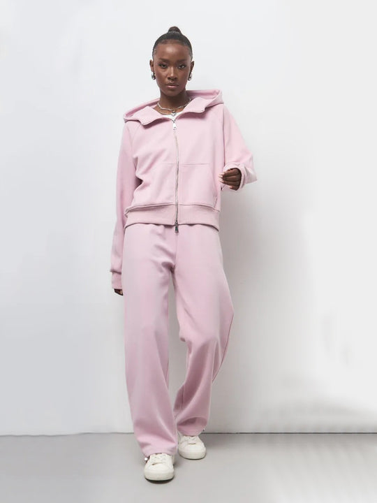 Damen entspanntes Fleece-Zweiteiler Set mit Raglan-Kapuzenjacke, durchgehendem Reißverschluss und gerader Relax-Jogginghose Nord Taschen