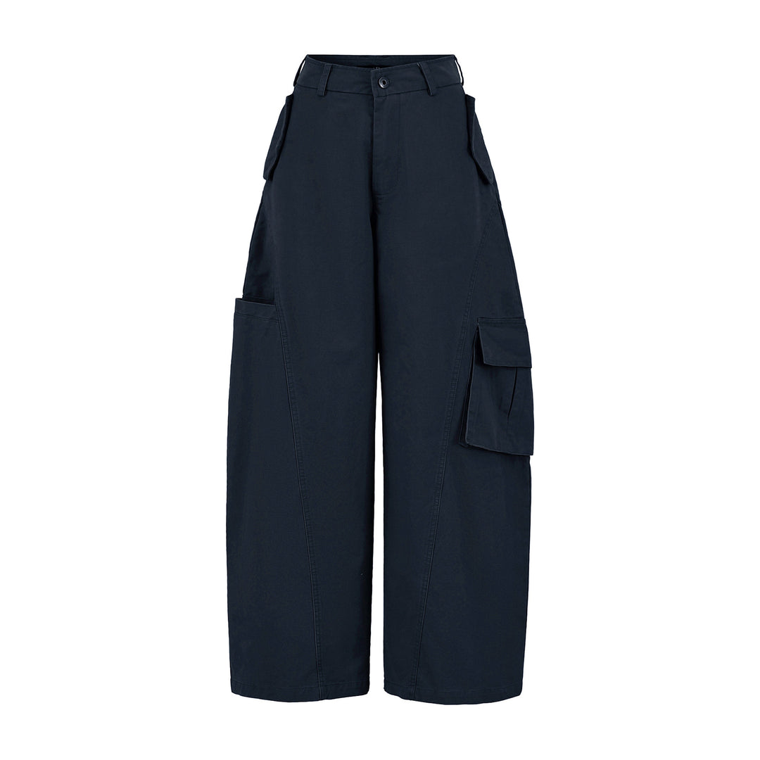 Damen Cropped Cargohose mit hoher Taille, weitem Bein und Klappentaschen Nord Taschen