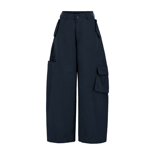 Damen Cropped Cargohose mit hoher Taille, weitem Bein und Klappentaschen Nord Taschen