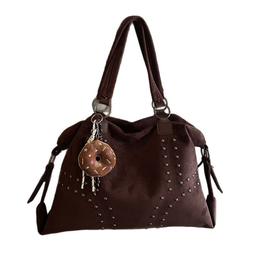 Damen elegante Shopper-Tasche aus hochwertigem Wildleder mit modischen Nieten Nord Taschen