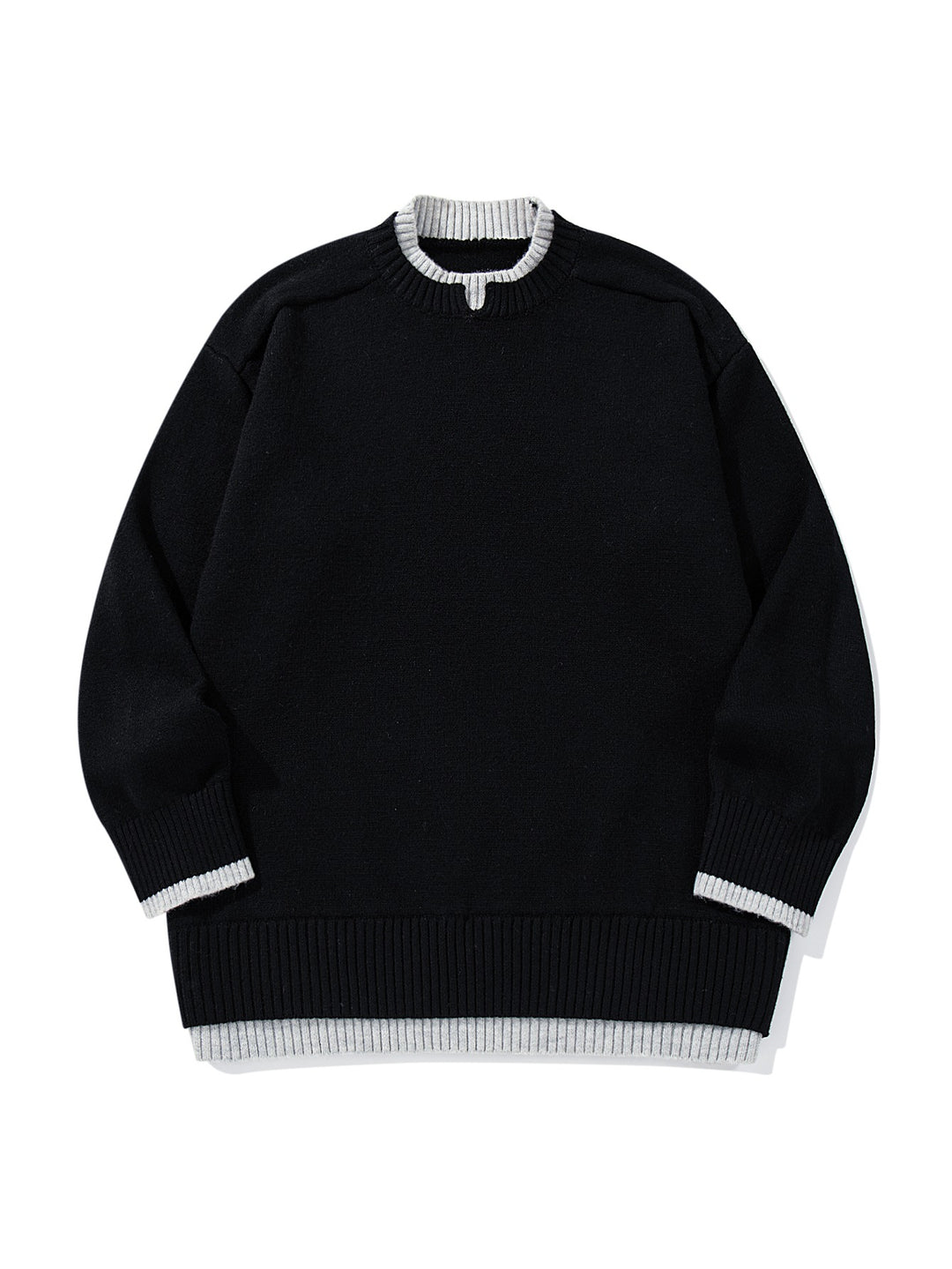 Damen Oversize‑Strickpullover mit kontrastiertem Rippkragen und verlängertem Bund Nord Taschen