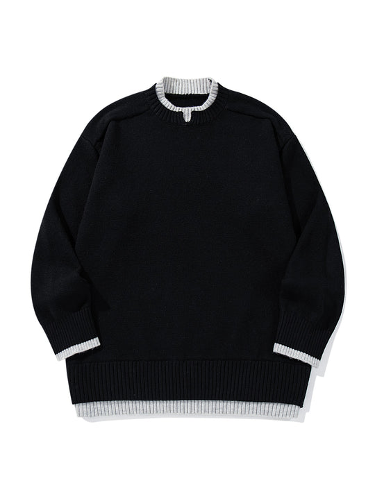 Damen Oversize‑Strickpullover mit kontrastiertem Rippkragen und verlängertem Bund Nord Taschen