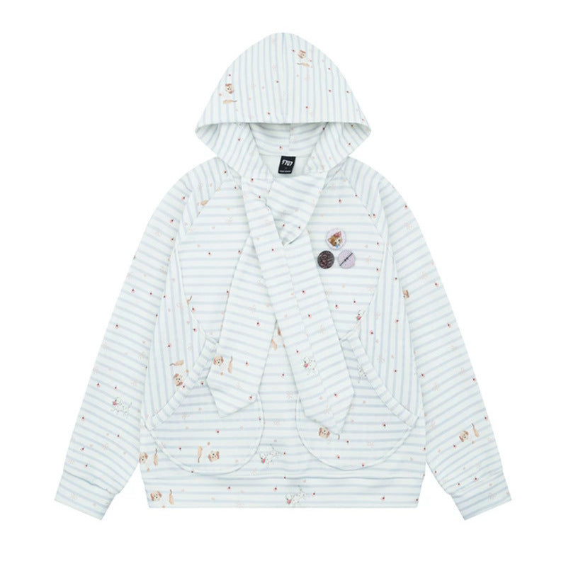 Damen Kuscheliger Kapuzen‑Oversizepullover mit integriertem Schleifen‑Schal und Aufgesetzten Taschen Nord Taschen