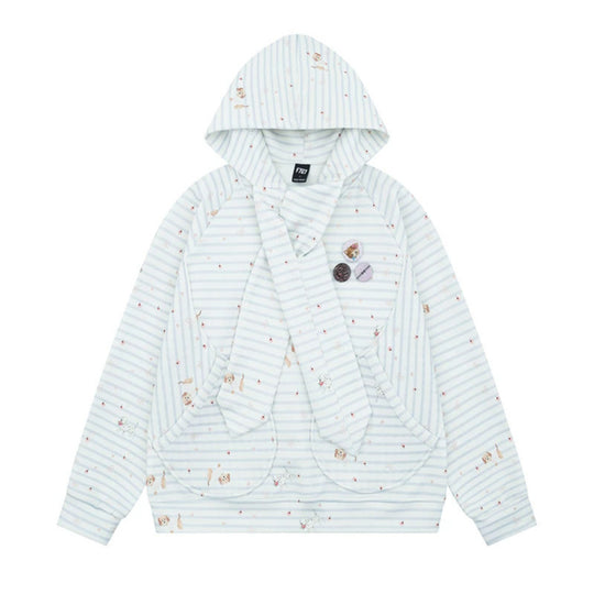 Damen Kuscheliger Kapuzen‑Oversizepullover mit integriertem Schleifen‑Schal und Aufgesetzten Taschen Nord Taschen
