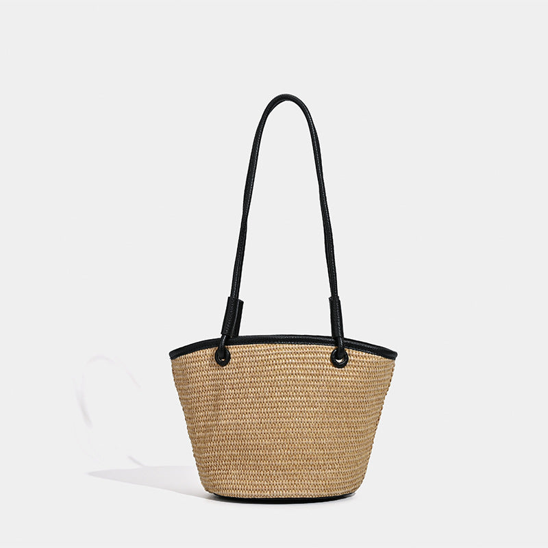 Damen Strohtasche mit luxuriösem Lederbesatz Nord Taschen