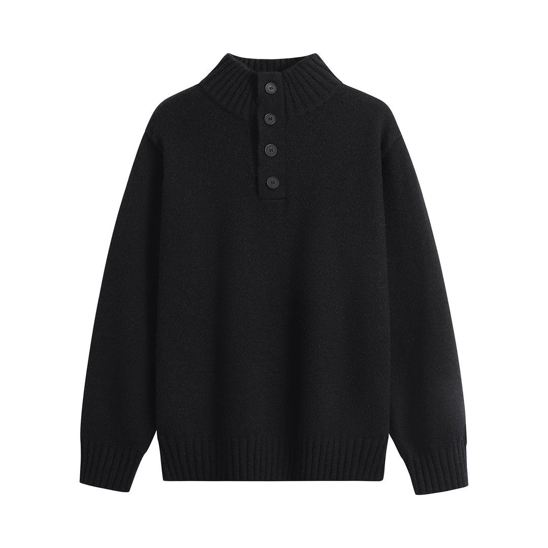Herren Oversize-Strickpullover mit halber Knopfleiste, hohem Rippkragen & geripptem Saum Nord Taschen