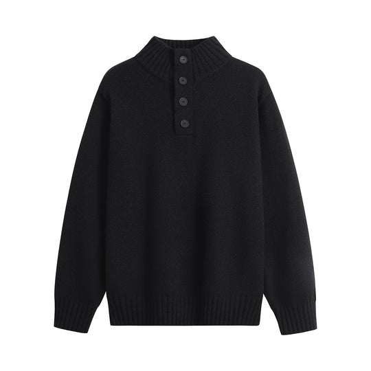 Herren Oversize-Strickpullover mit halber Knopfleiste, hohem Rippkragen & geripptem Saum Nord Taschen