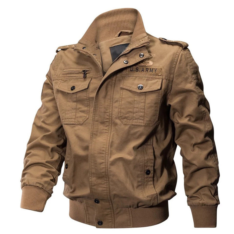 Herren Canvas-Fieldjacke im Military-Utility-Stil mit Schulterklappen und geripptem Saum Nord Taschen